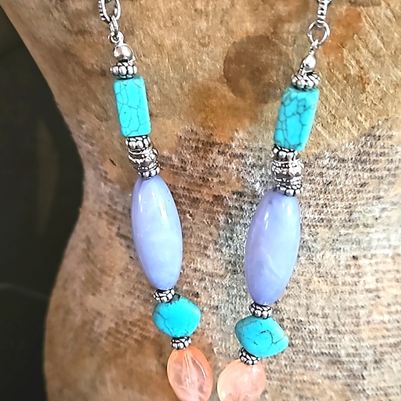 Chicos Y necklace adjustable long length pink, turquoise, purple silver - Picture 4 of 9